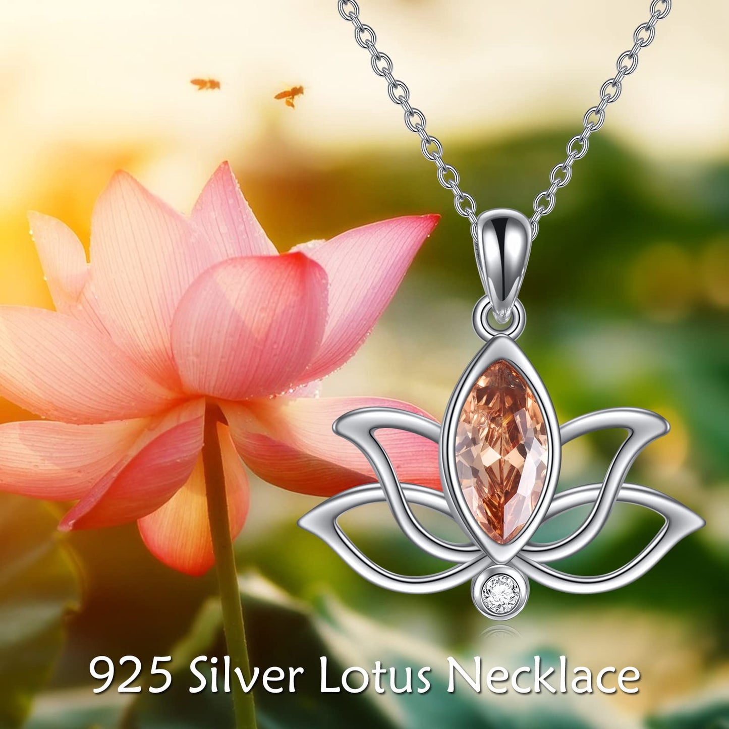 YFN Lotus Necklace Sterling Silver November Birthstone Pendant Genuine Orange Citrine Jewelry Gifts for Women (Nov)