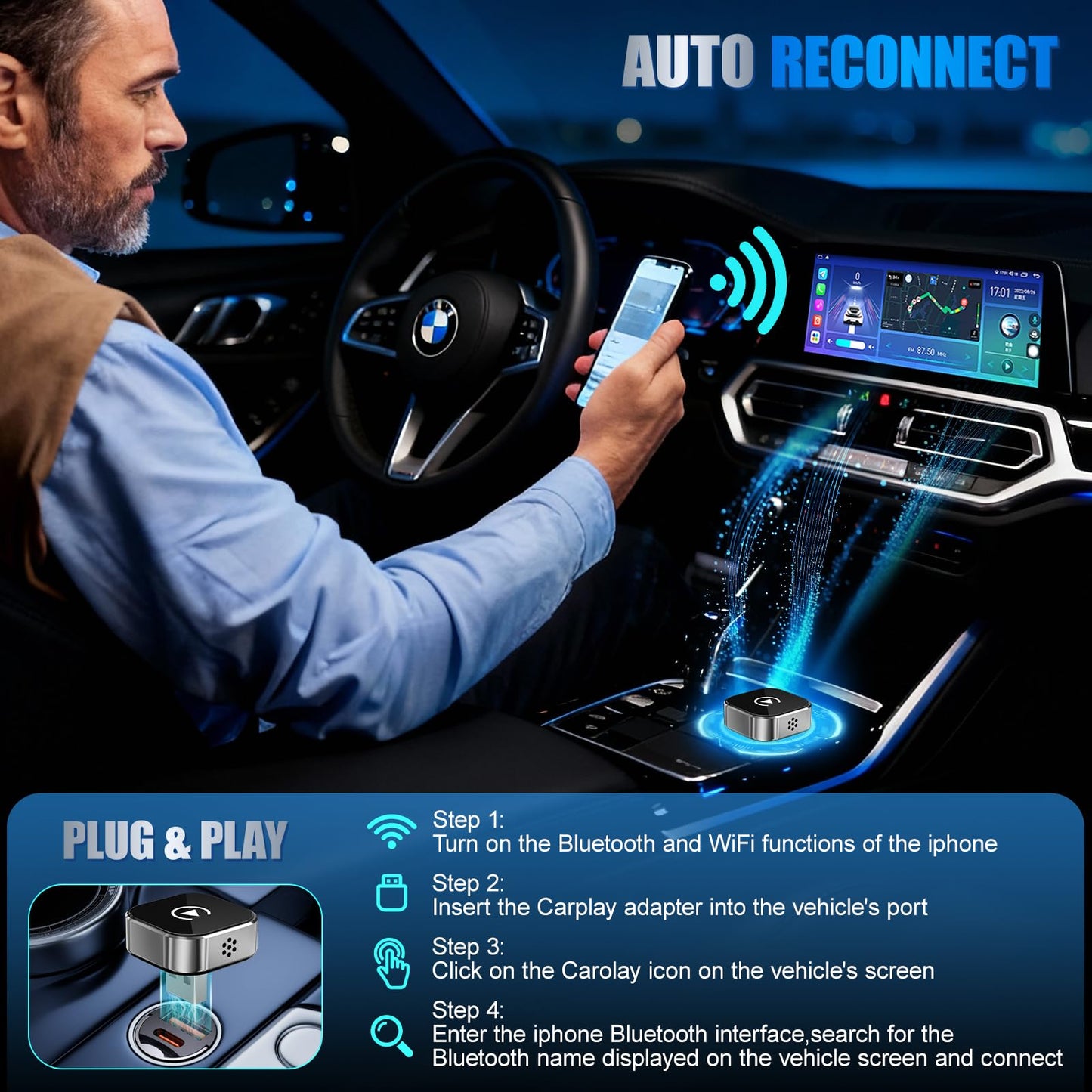 shenghuo 2026 Wireless Car Adapter - Universal Smart Screen Converter, USB-C/Type-C,Plug & Play, Zero Delay Needs Built-in Vehicle System (Silver)