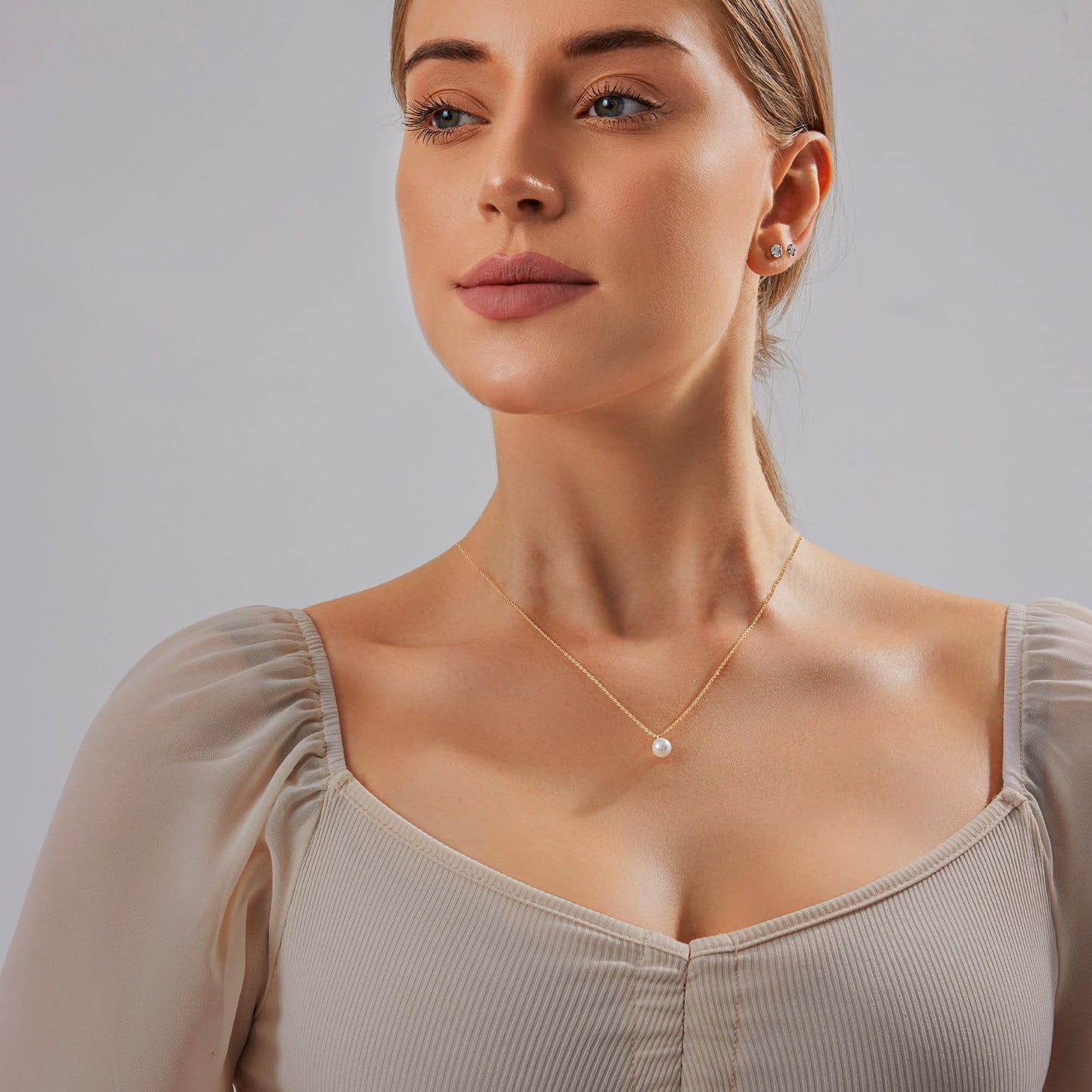 Zeffy Dainty Single Pearl Necklace Simple Pearls Pendant Choker for Women Trendy Gold Necklace Jewelry Gifts
