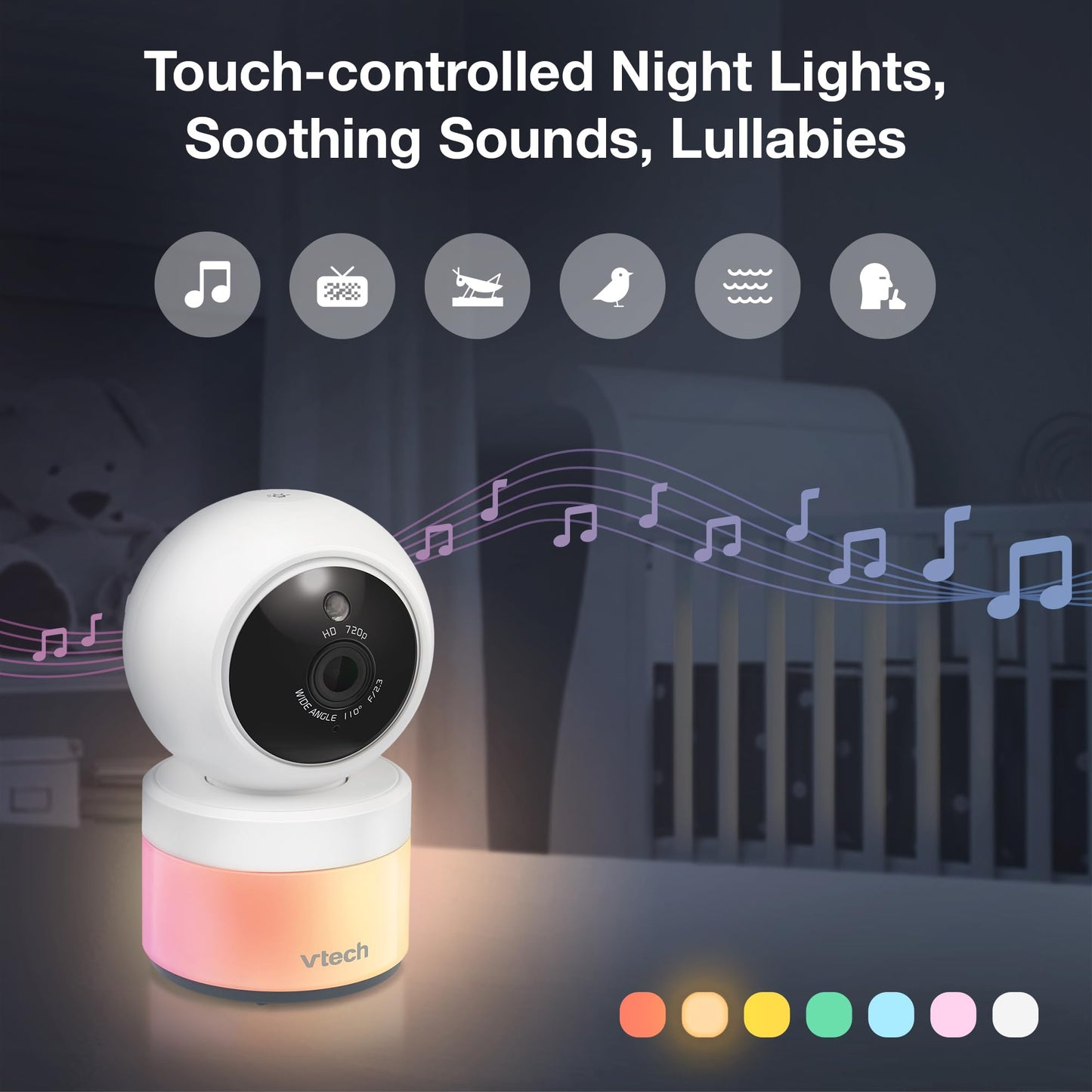 VTech Video Baby Monitor with Camera and Audio, 5" HD LCD Screen, Pan-Tilt-Zoom, 2-Way Talk, VOX Mode, Night Lights, Lullabies, Soothing Sounds, Temperature sensor, Long Range, No WiFi: VM5263 (White)