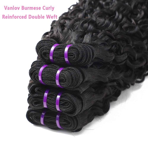 Vanlov 3C4A Burmese Curly Human Hair Bundles 14 16 18 Inch Curly Bundles Unprocessed Burmese Raw Hair Extension Real Human Hair Natural Color Human Hair Weft Extensions