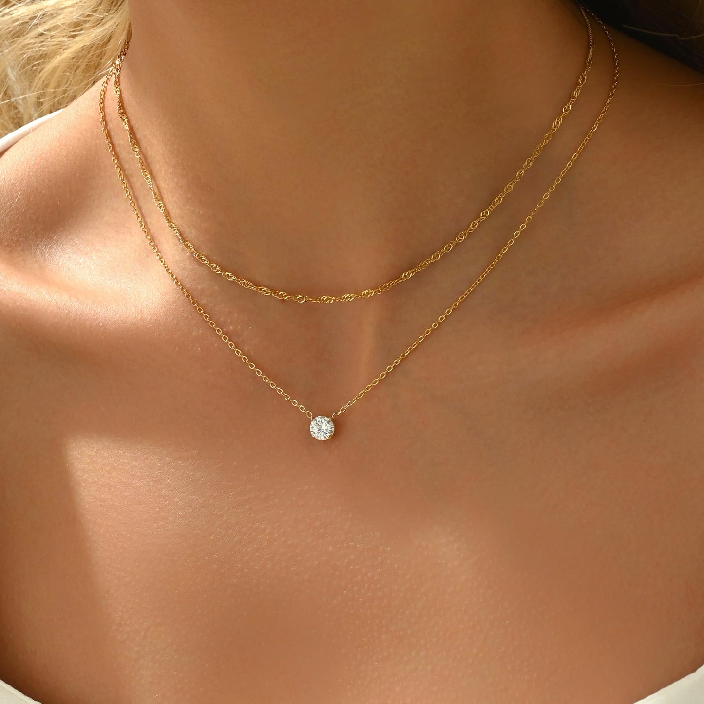 Jewigo Cubic Zirconia Necklaces for Women 18K Gold Plated Tear drop Necklace Dainty Layered CZ Lariat Diamond Necklace