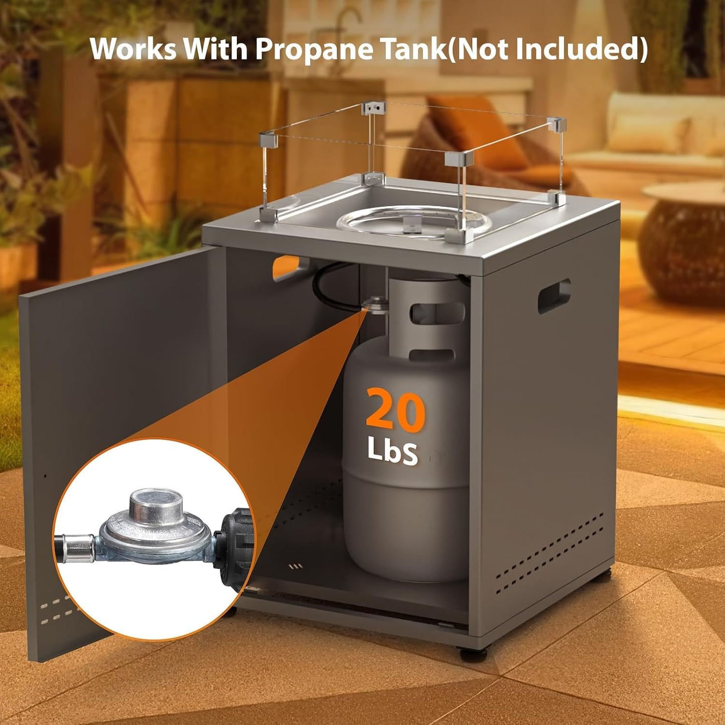 20" Square Smokeless Propane Fire Pit Table, 50,000 BTU Portable Outdoor Patio Heater with Lava Rocks, Glass Wind Guard & Cover for Deck, Backyard, Garden, Camping (Black)