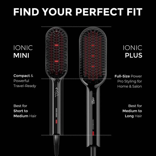 TYMO Hair Straightener Brush - Upgraded Ionic Plus Straightening Brush with Dense Bristles, 16 Temps, Dual Voltage | Ceramic Hot Comb for Women | Flat Iron for Thick Curly Hair, Black