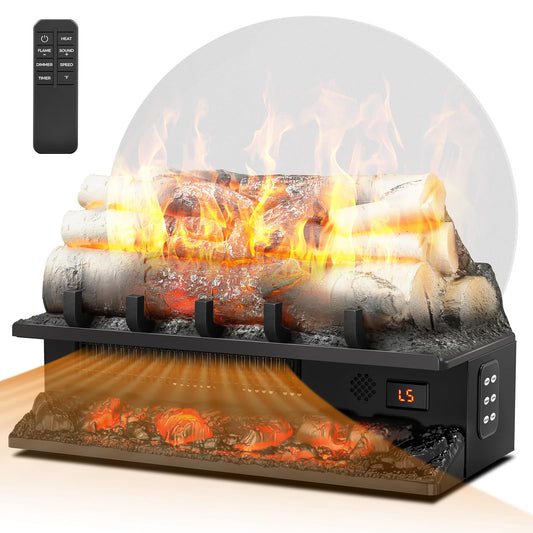 21" Freestanding Electric Fireplace Log Set with Cracking Sound, Fireplace Insert Heater with 8H Timer, 750w/1500w, 5 Flame Brightness & 5 Flicker Speeds, Overheat Protection, Remote Control