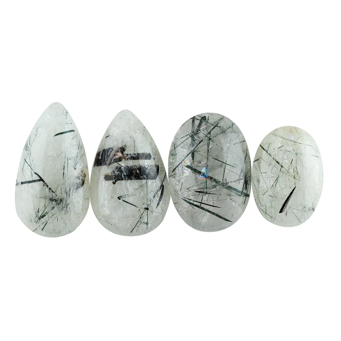 CRYSTALIS Wholesale 4pcs Natural Green Rutile Quartz Loose Gemstone Bulk Cabochons Jewelry Making Supply, Chakra & Healing Polished Stones, Wire Wrapping, DIY, Gem Collection