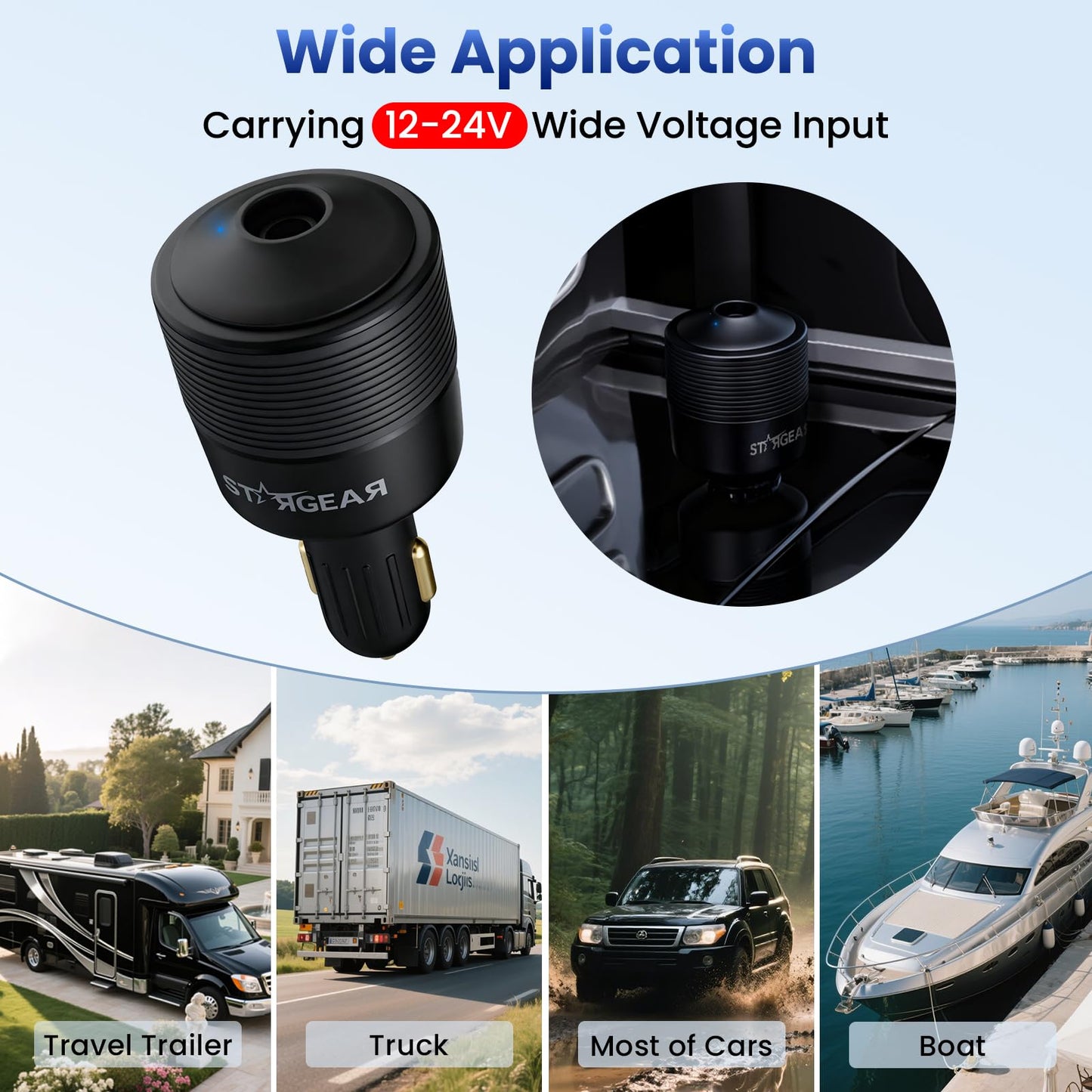 STARGEAR Starlink Mini Car Adapter 12V to 24V DC Step Up Converter with 60W Car Cigarette Lighter Adapter, Starlink Mini 12V Adapters Supports 16 AWG Official 30M, Ideal for RV, Boat, Trailer（Black）