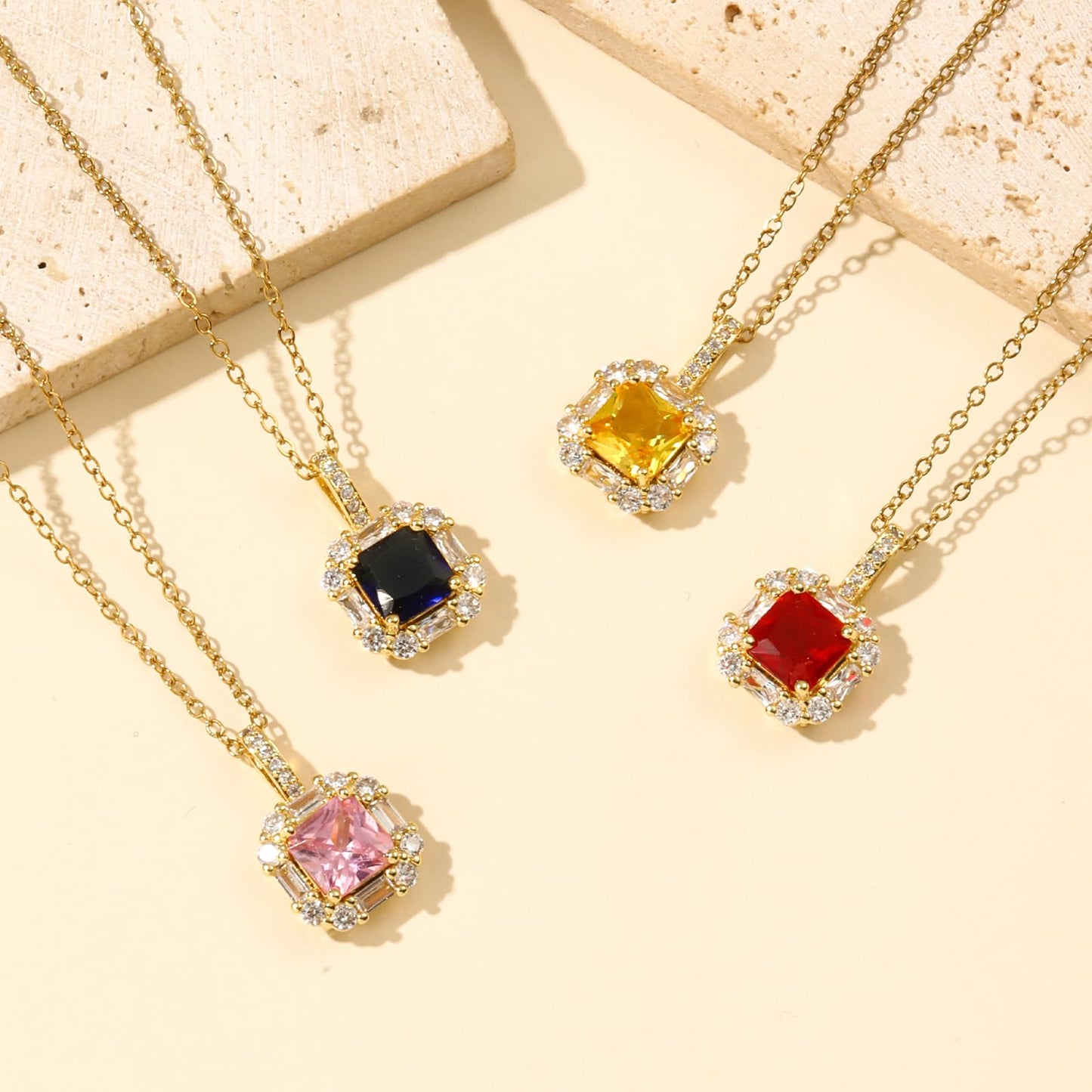 crataly Blue Square Sapphire Necklace for Women-Gold Plated September Birthstone Necklace For Valentine's Day Mother's Day Christmas Birthday Gifts
