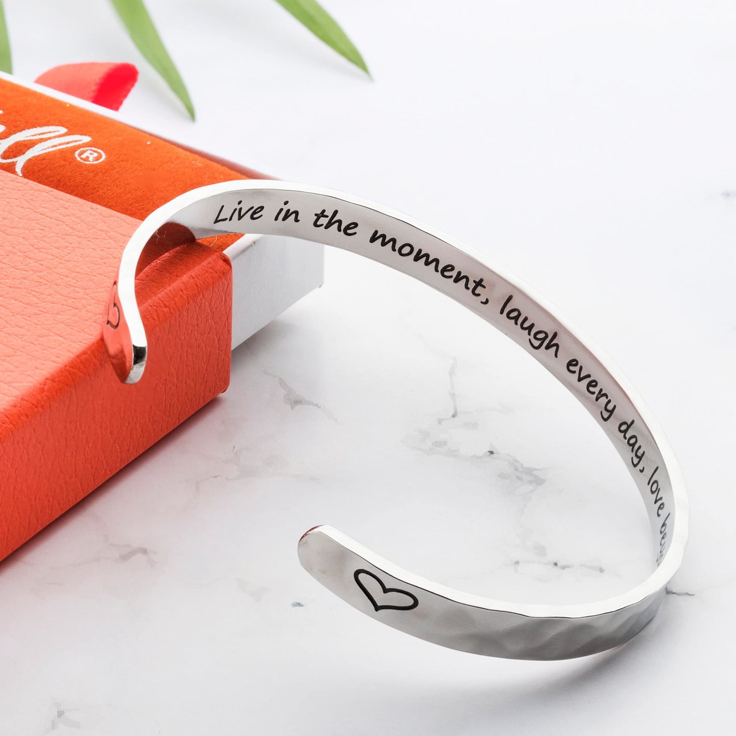 Carviell Stainless Steel Bracelet, Positive Vibes Bangle, Hammered Silver Cuff, Engraved Mantra, Stress Relief Gift for Young Adults Women, Cousin, Sister, Daughter, Niece, Granddaughter