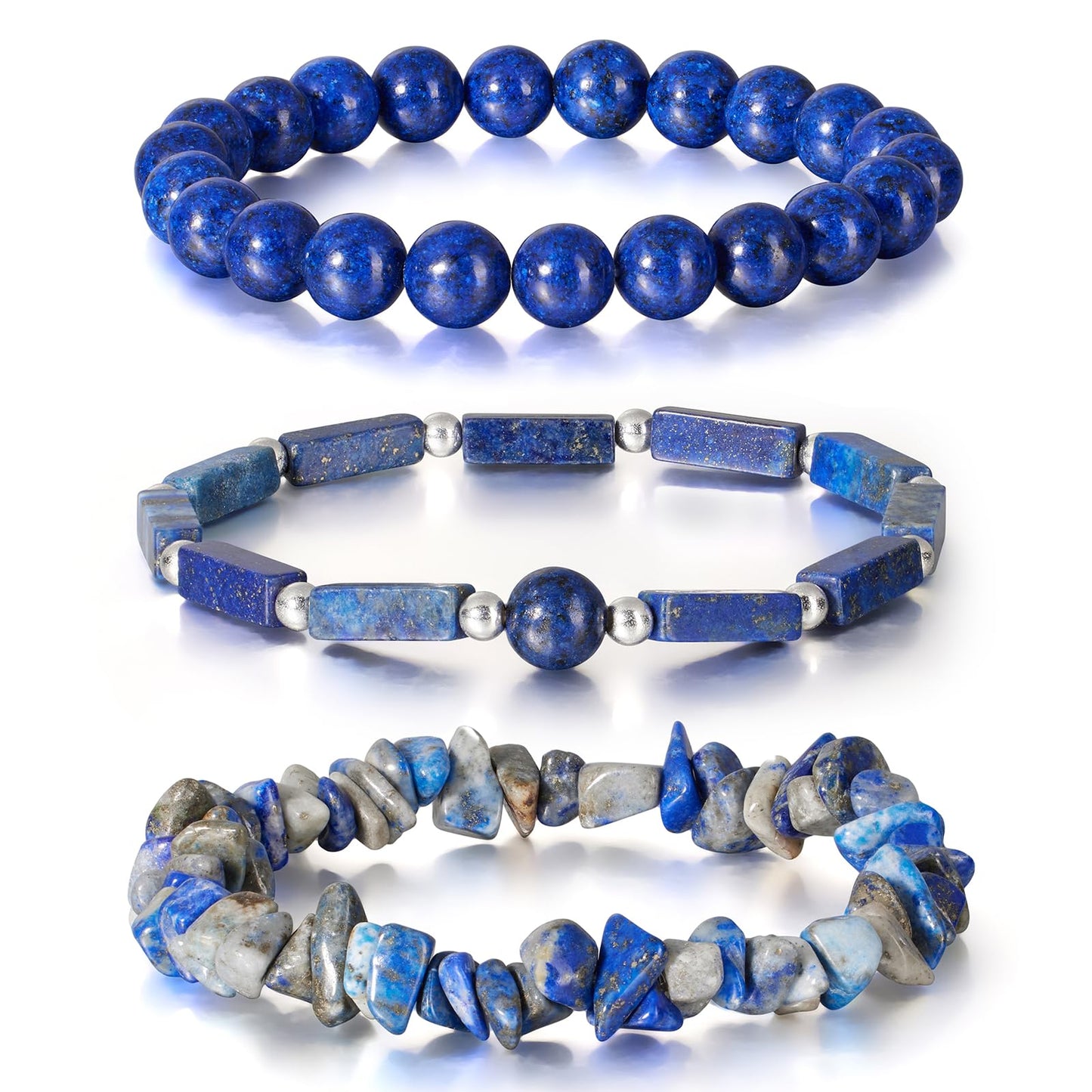 IVY TAILI 3 Pcs Lapis Lazuli Bracelet for Women 8mm Round Lapis Lazuli Stone Bracelet Healing Crystal Stone Beaded Bracelets Gemstone Bracelet Protection Bracelet Gift for Women Men
