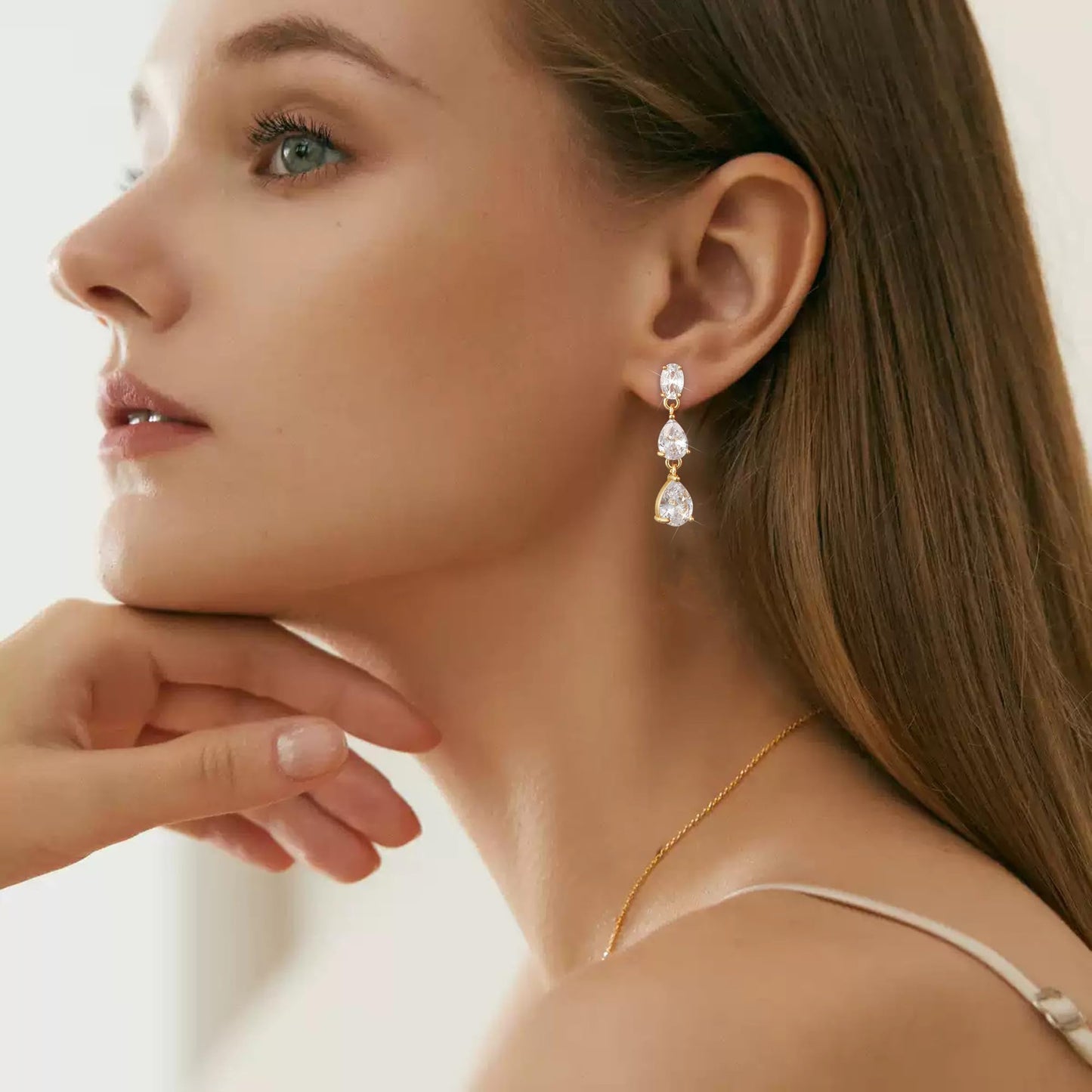 Lunvky 14K Gold Plated Dangle Earrings for Women Dainty Silver Drop Earring Trendy Long Dangling Wedding Bridesmaid Hoop Diamond Crystal Cute Earring Prom Jewelry Graduation Gifts