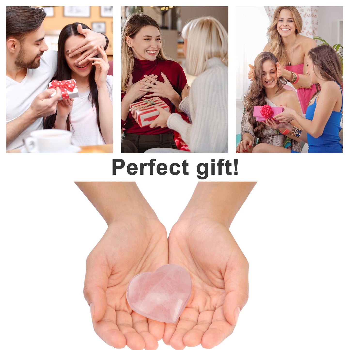 ideayard 45mm Rose Quartz Heart, Crystal Stone 1pcs Puff Heart, Love Palm Healing Stone Reiki Crystal Gemstone Worry Stones for Anxiety