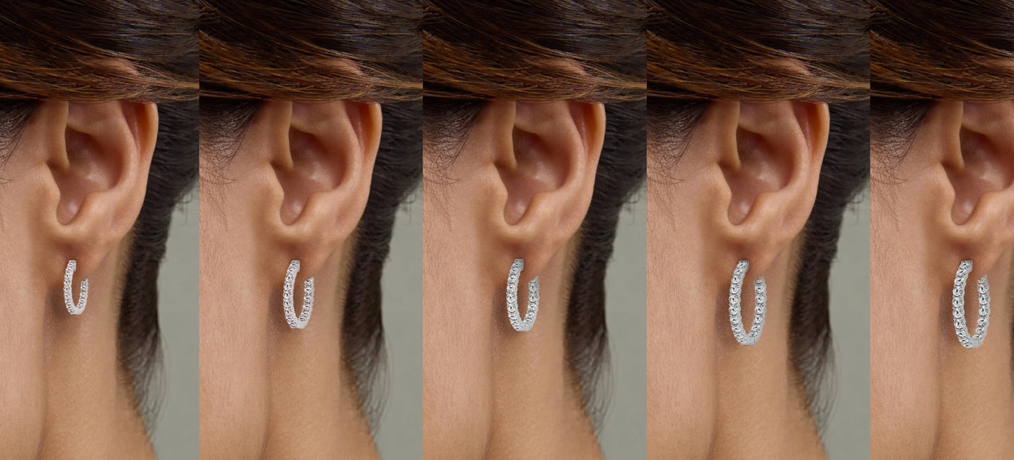 Belacqua 1.00 Carat Round Lab Grown Inside Out Diamond Hoop Earrings in Sterling Silver, Color G+, Clarity SI, Prong Set, Fine Jewelry for Women, Gift Box Included