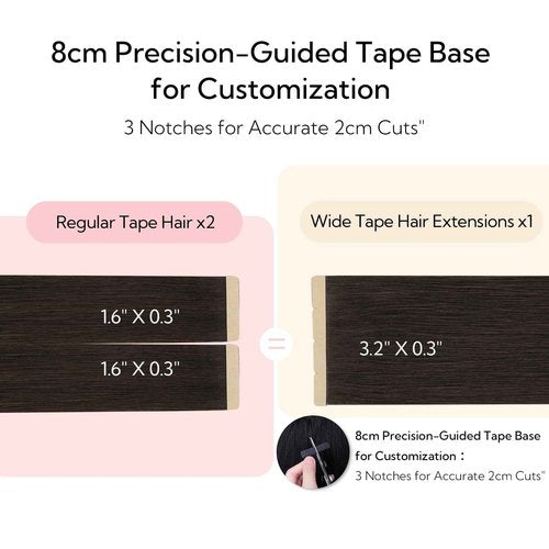 HOTBANANA Wide Tape in Hair Extensions Human Hair, DIY Cut dark brown weft tape in extensions real human hair,18inch 100g 20pcs Dark Brown Straight Style