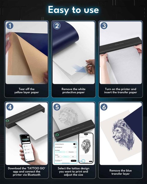 2025 New Wireless Tattoo Stencil Printer with 10 pcs of Transfer Paper,Tattoo Printer Machine for Tattoo Artists& Beginners,Compatible with Phone&PC
