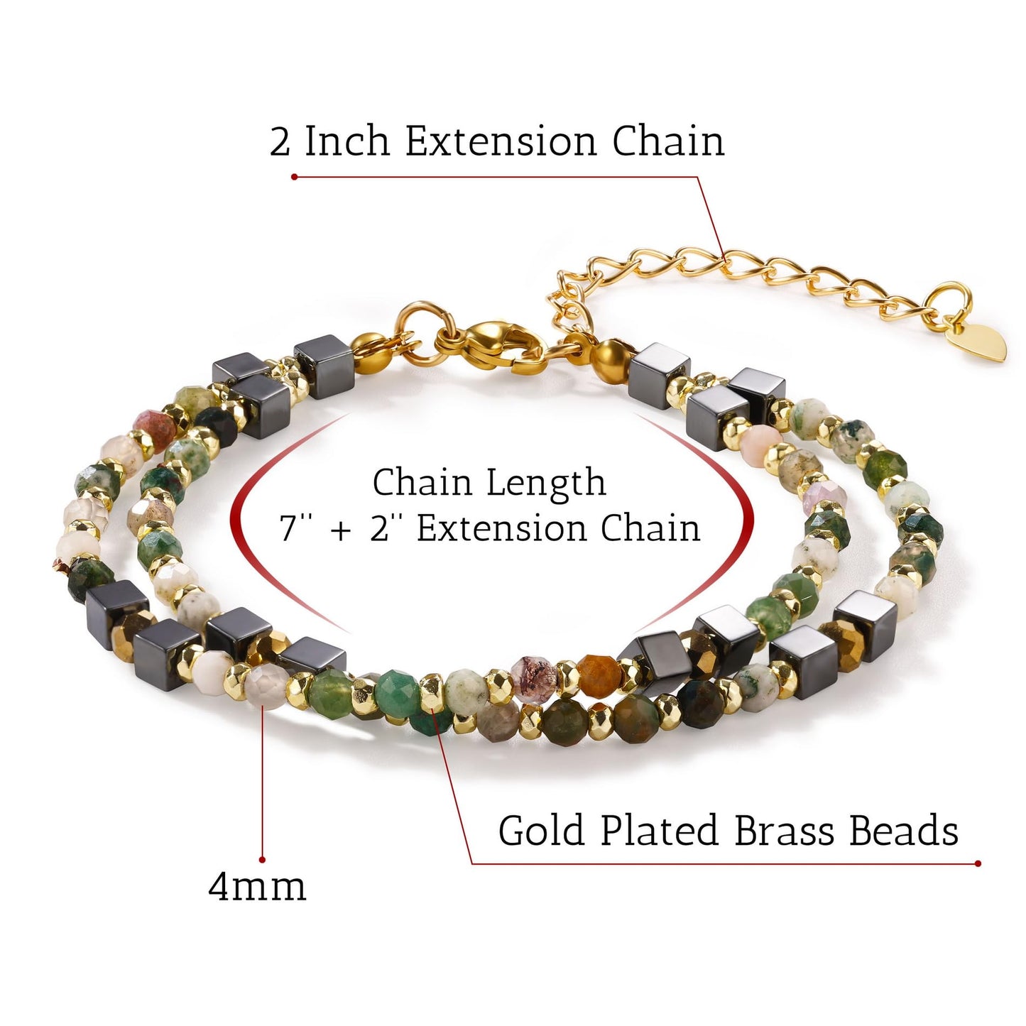 OTXIXTO Beaded Bracelets for Women 4mm Natural Gemstone Energy Chakra Healing Crystal Bracelet Dainty Handmade Jewelry Gifts - A2