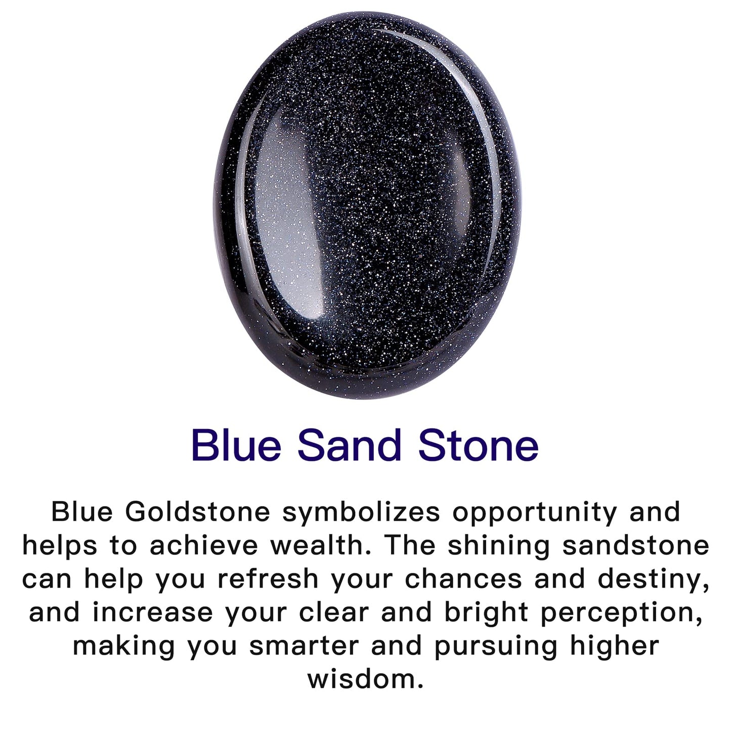 LEADGEM 2" Worry Stone Blue Sand Crystal Palm Stones, Healing Goldstone Crystals for Anxiety Meditation, Turmalina Negra Thumb Stone Anxiety Relief Items Gift