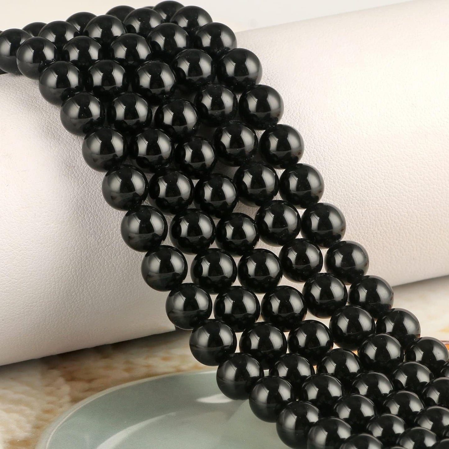 NITOPUPU 100Pcs 10mm Natural Smooth Black Agate Beads Round Loose Gemstone Stone Beads for Jewerly Making with Crystal Stretch Cord