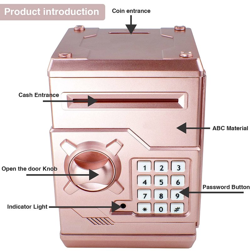 Suliper Electronic Piggy Bank Code Lock for Kids Baby Toy, Mini ATM Safe Coin Cash Banks Real Money Saving Box with Password, Auto Money Scroll for Children,Boys Girls Birthday Gift (Rose Gold)