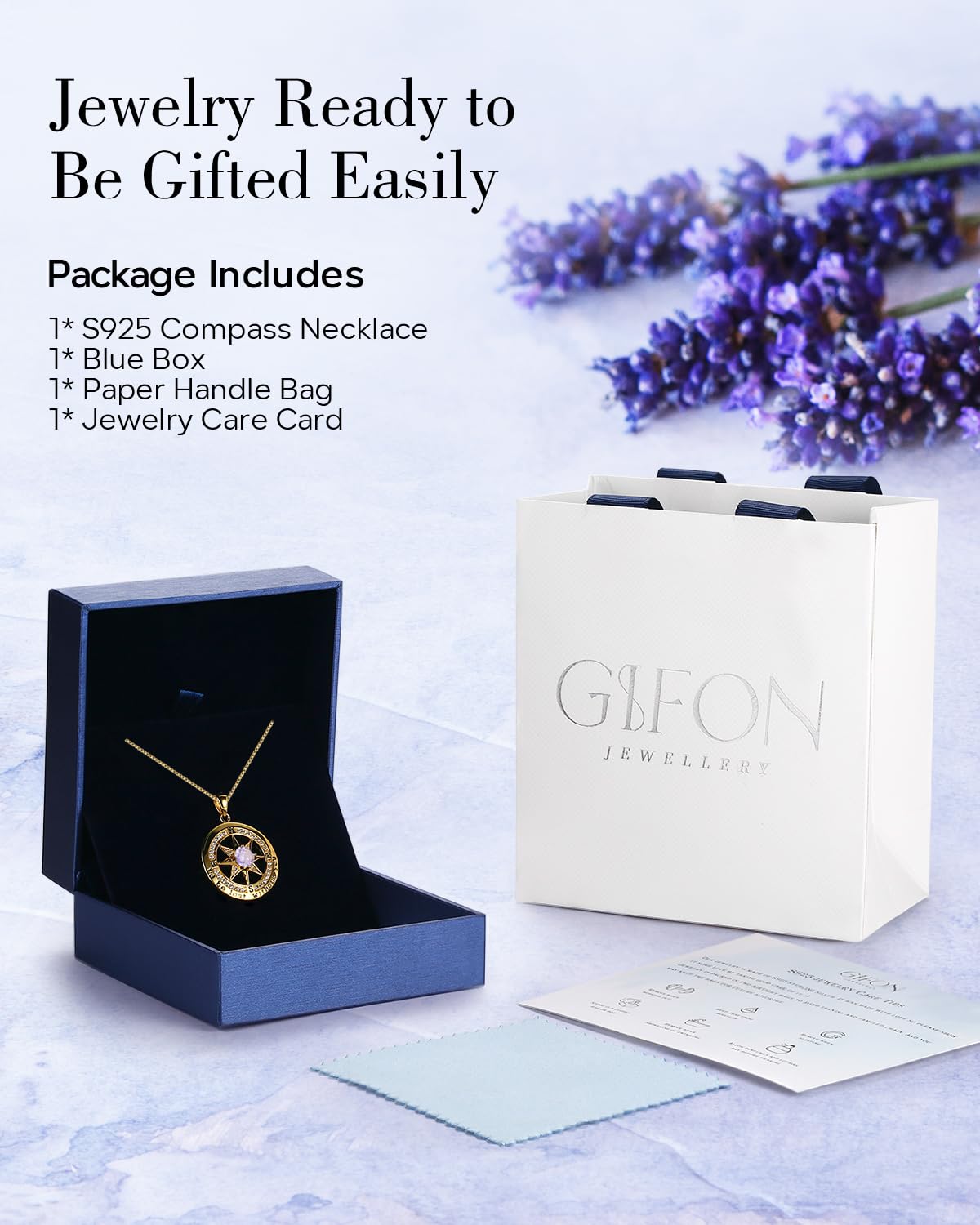 S925 Necklace Gift for Wife |Compass Jewelry |Women Anniversary |Sterling Silver |Girlfriend Birthday Necklaces for Her Valentines |I'd be Lost without You |Jewel 18K Gold Feb 02