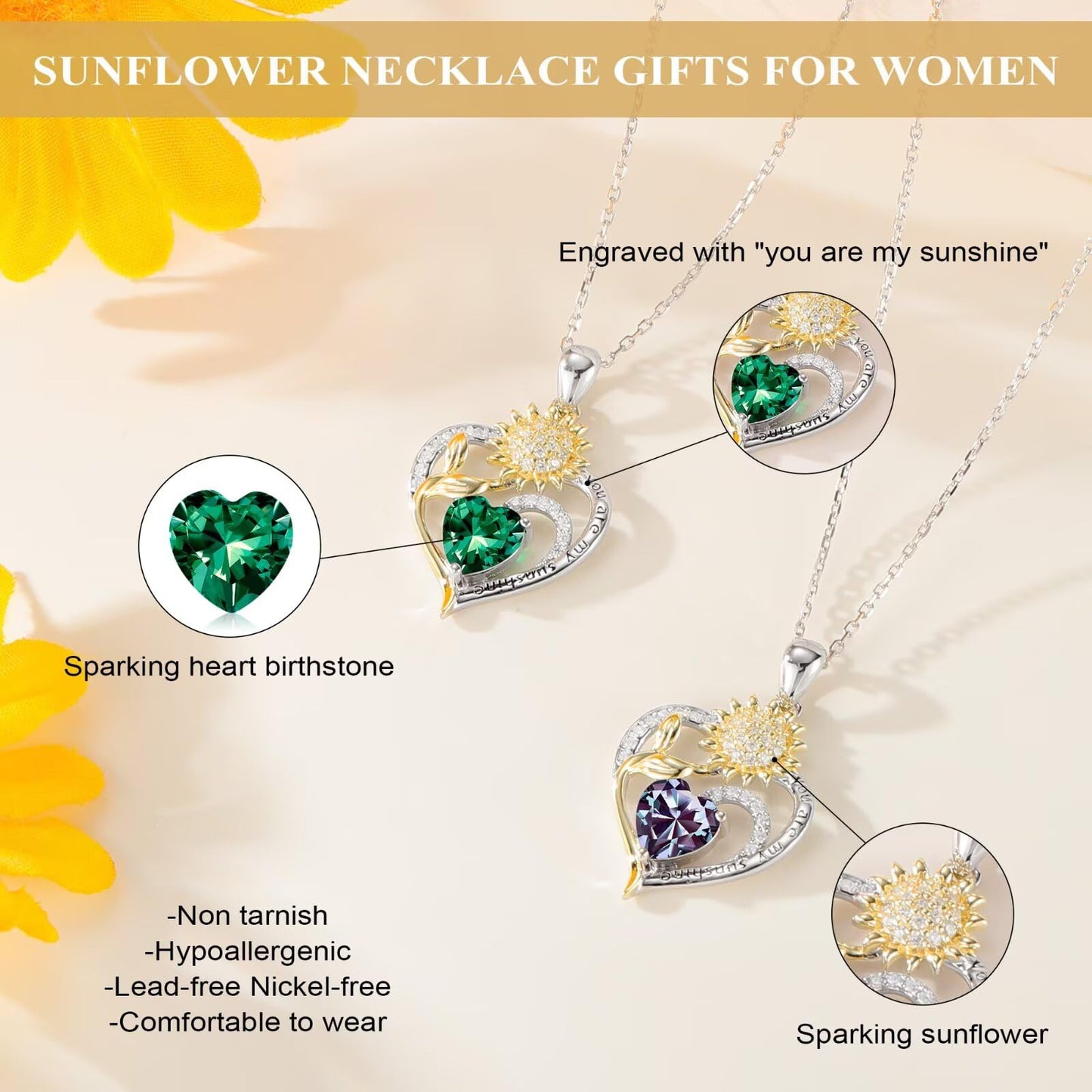Iefil Sunflower Gifts for Women, Sunflower Necklace, Anniversary Birthday Gifts, December Simulated Blue Spinel Jewelry, Birthstone Necklace for Women Wife Mom