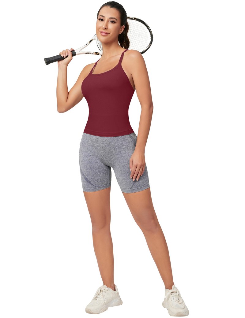 MathCat Workout Tank Tops for Women with Built in Bra, Sleeveless Gym Tops Seamless Racerback Athletic Yoga Shirts Burgundy