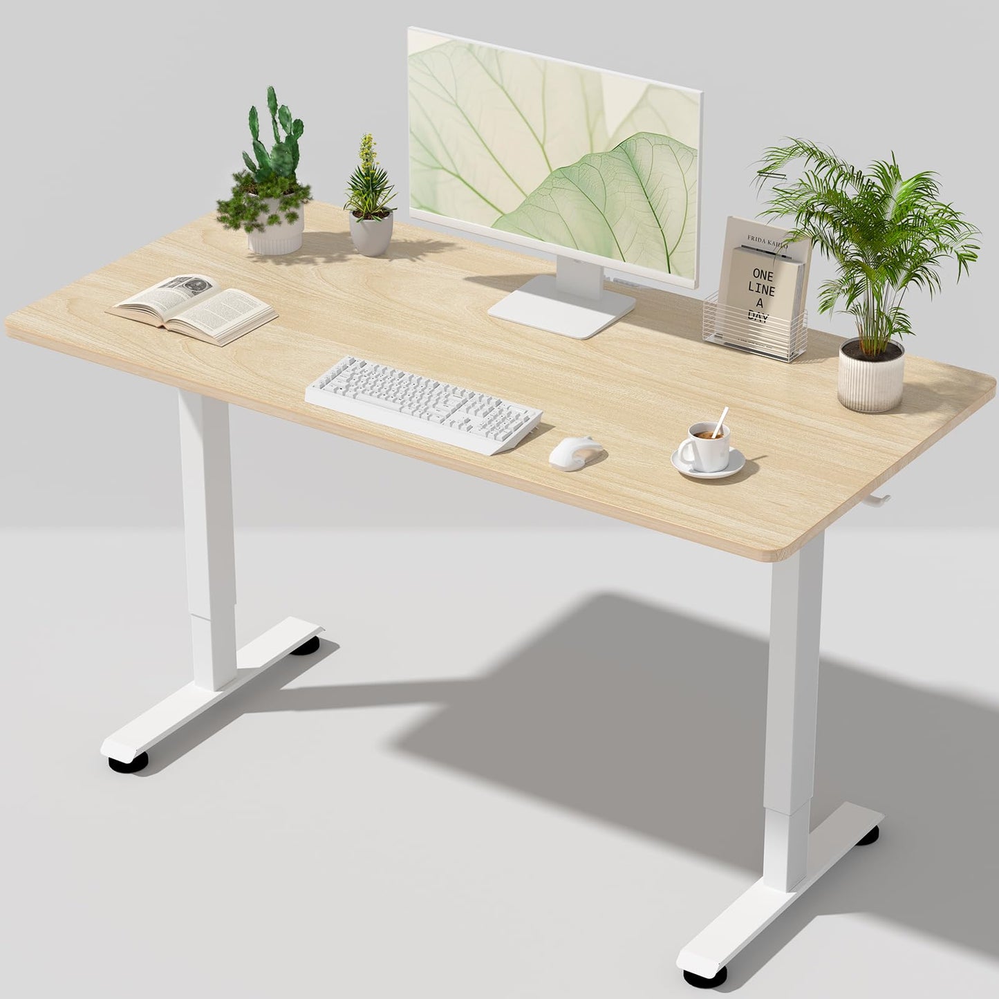 Veken 55 Inch Large Electric Standing Desk, 4 Memory Heights Adjustable,Sit to Stand Up, Work Home Office Computer Table for Study, Walking Pad, Writing, and Games, Wooden Desktop Desks, Nature Wood