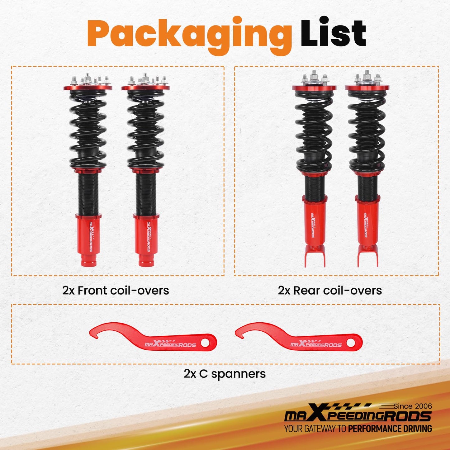 maXpeedingrods Coilovers for Honda Acoord 2008-2012, for Acura TSX 2009-2014, Height Adjustable Coilovers Suspension Kit, Preset Damping Shock Absorber Lowering Kit Red