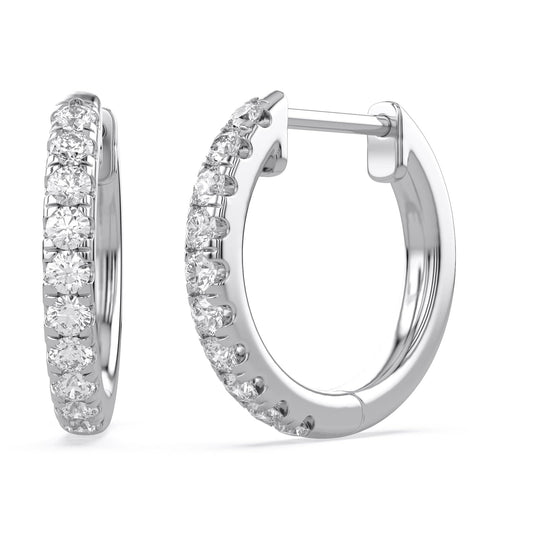 10MM Huggie Hoop Earrings for Women, 0.25 Carat (ctw) Round Natural Diamond Hoop Earrings in 14K Solid White Gold Jewelry for Her