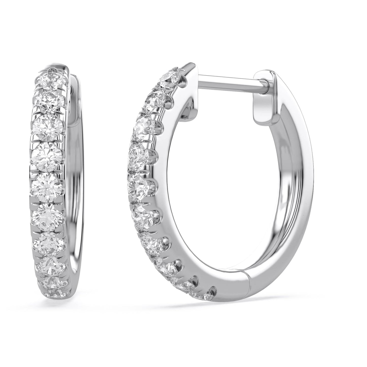10MM Huggie Hoop Earrings for Women, 0.25 Carat (ctw) Round Natural Diamond Hoop Earrings in 14K White Gold Plated 925 Sterling Silver Jewelry for Her