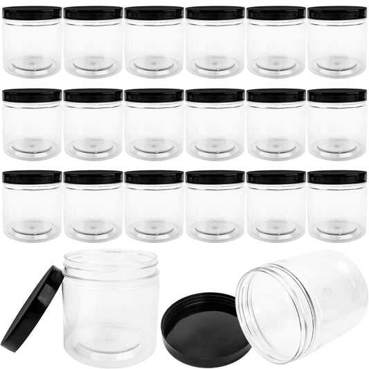 20 Pack 12 oz Plastic Jars with Lids Plastic Empty Storage Containers Refillable Clear Round Cosmetics Containers for Candy Kitchen Food Storage DIY Crafts Making