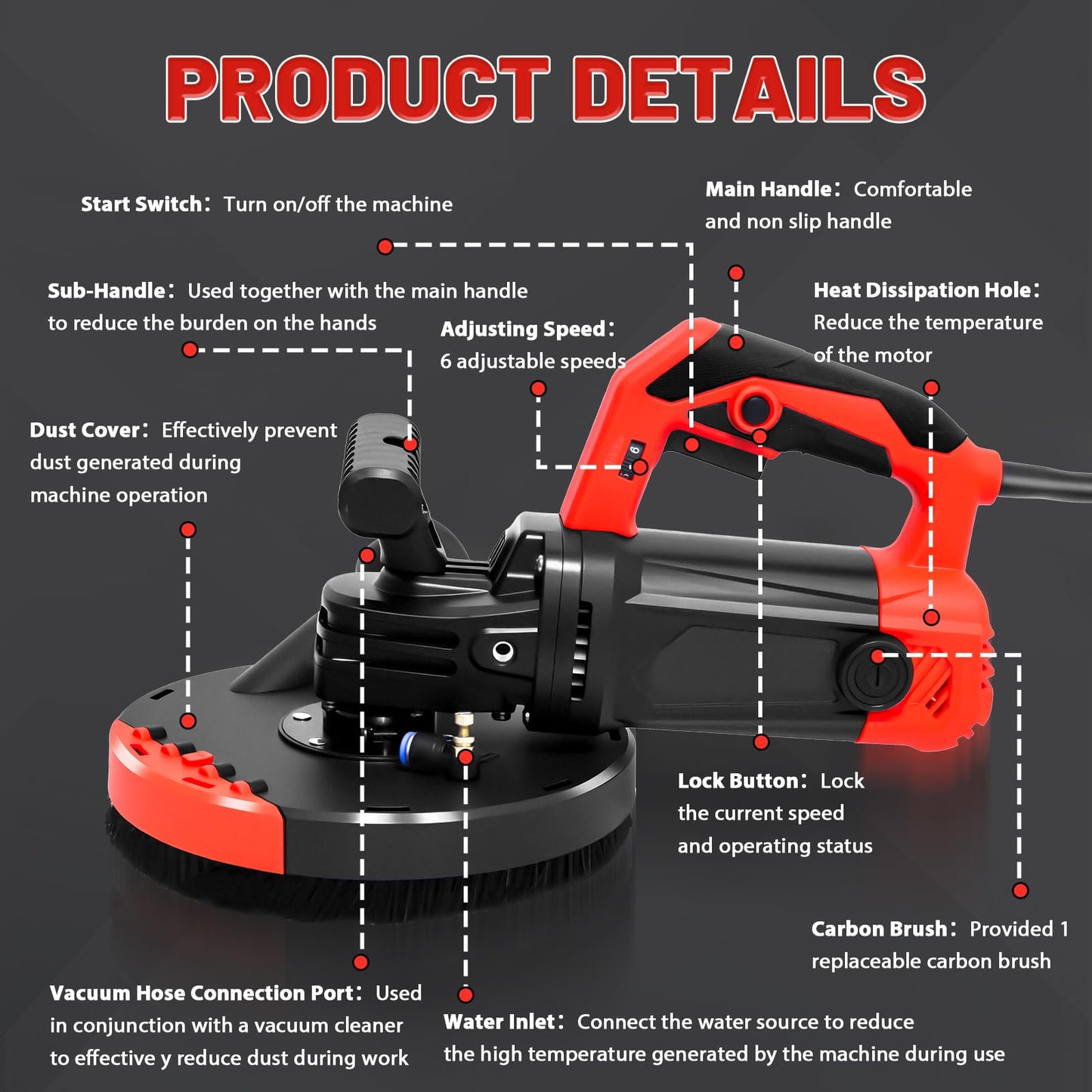Concrete Grinder Machine, Concrete Floor Grinder, 7 Inch Angle Grinder with Auxiliary Handles Angle Grinder Dust Shroud Diamond Grinding Wheel, 2200W 4800RPM Cement Grinder for Concrete, Wall