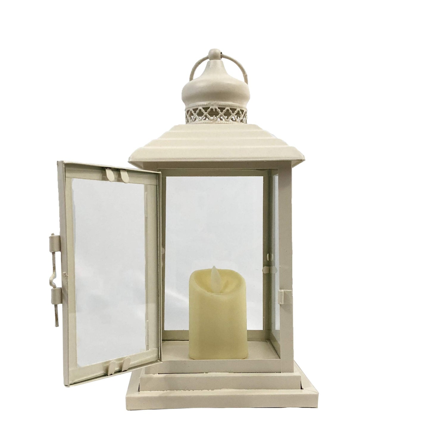 allgala Clear Glass White Iron Vintage Indoor/Outdoor Candle Lantern