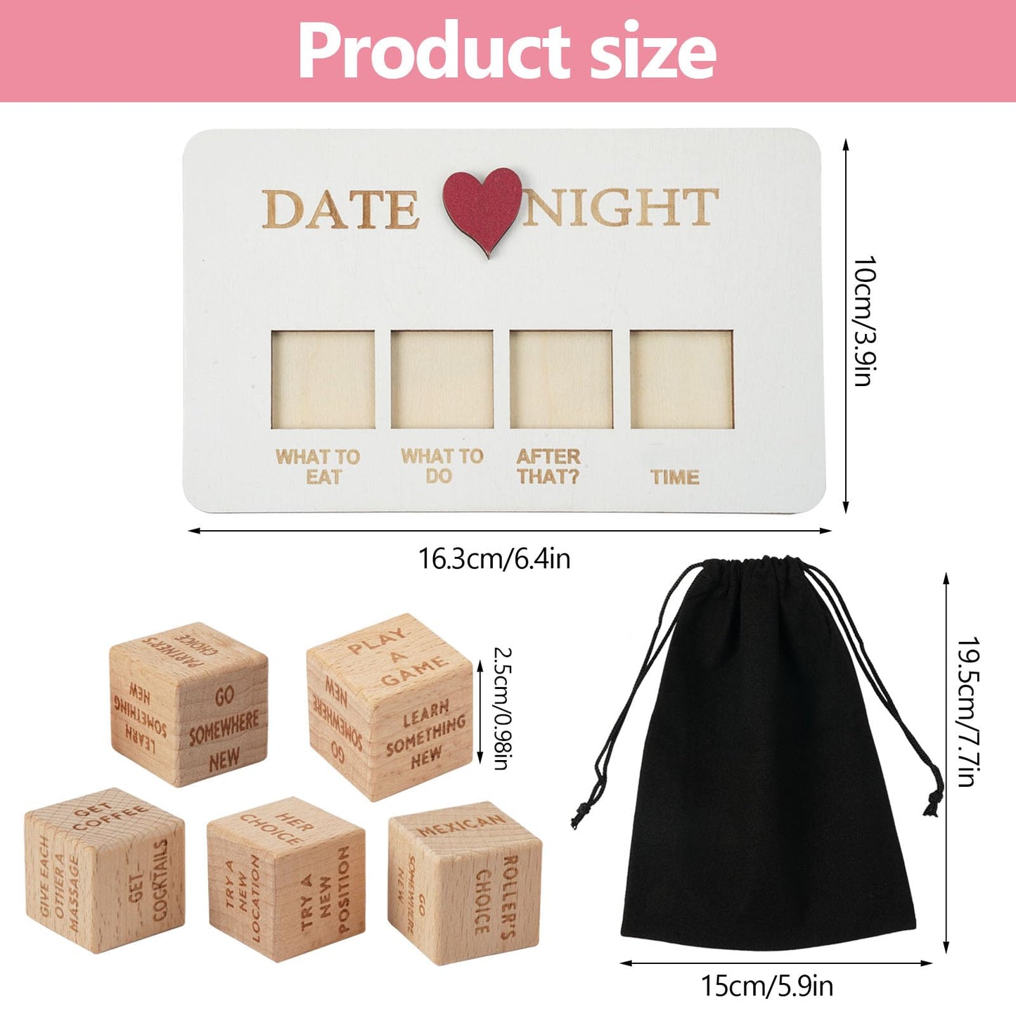 Date Night Dice,Wooden Dating Fun, Love, Food Decision Dice, Date Ideas,Gifts for Boyfriend-Girlfriend