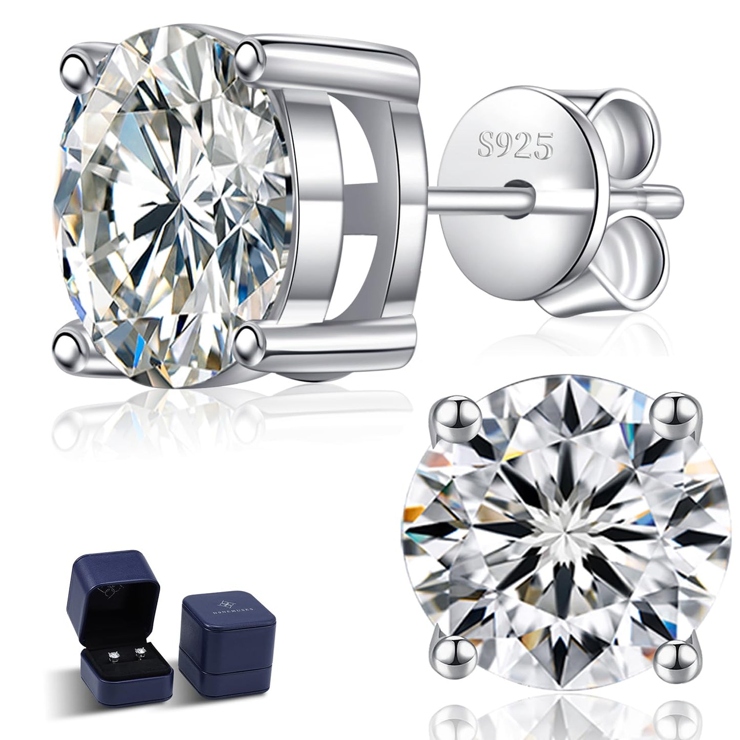 N9NEMUSES Moissanite Stud Earrings, 1 Carat Round Cut D Color VVS1 Clarity Lab Created Moissanite Earrings Studs 18K White Gold Plated 925 Sterling Silver Jewelry Gifts for Women Men