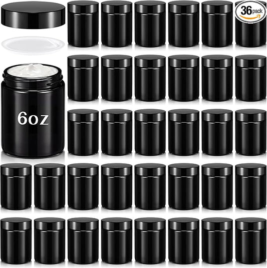 Domensi 36 Pcs Bulk 6oz Glass Jars with Lids Leakproof Round Airtight Empty Cosmetic Jars with Inner Liners Lid for Storing Lotions Spices Ointments Food Storage (Black)