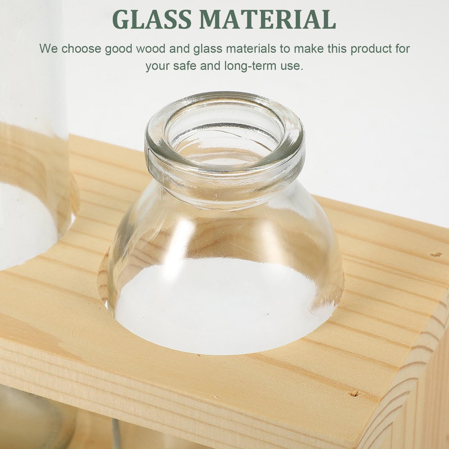 Kichvoe Glass Hydroponic Plant Vase with Wooden Stand, Nordic Style Tabletop Glass Planter for Air Plants and Houseplants, 2pcs Decorative Home Garden Terrarium Containers