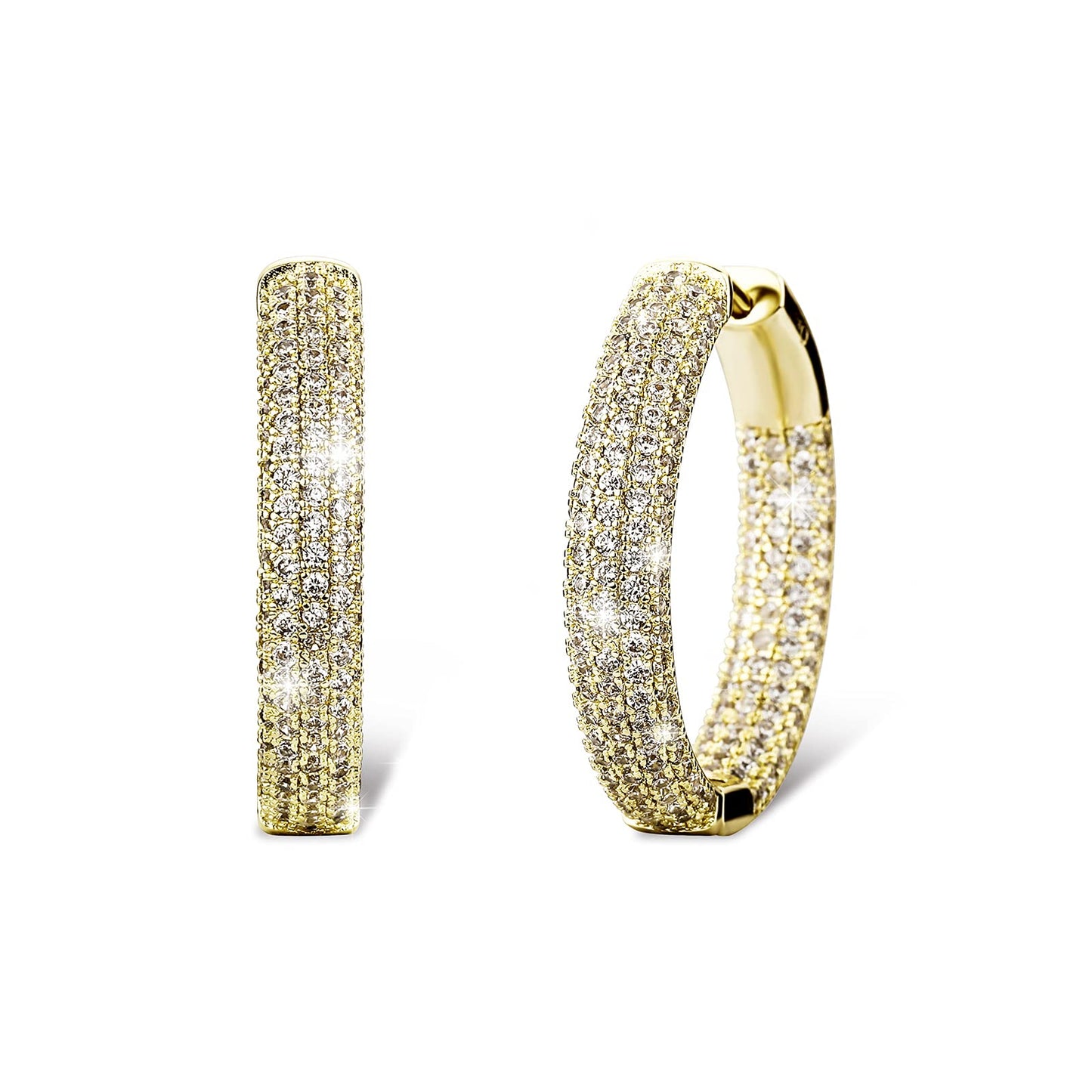 TOPGRILLZ Iced Out Hoop Earrings Cubic Zirconia Huggie Cartilage Cuff Hypoallergenic 14K Gold Plated Luxury Fashion Round Circle Earrings For Women-29mmGold