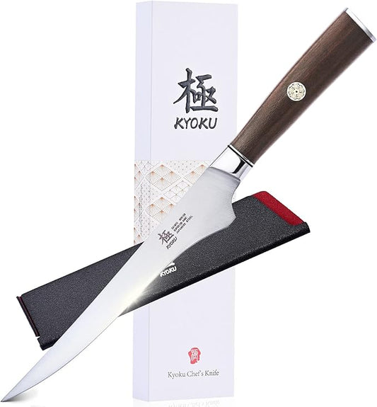 KYOKU 6.5 Inch Boning Knife - Daimyo Series - Butcher Knife with Ergonomic Rosewood Handle, and Mosaic Pin - Japanese Style 440C Stainless Steel Kitchen Knife with Sheath & Case
