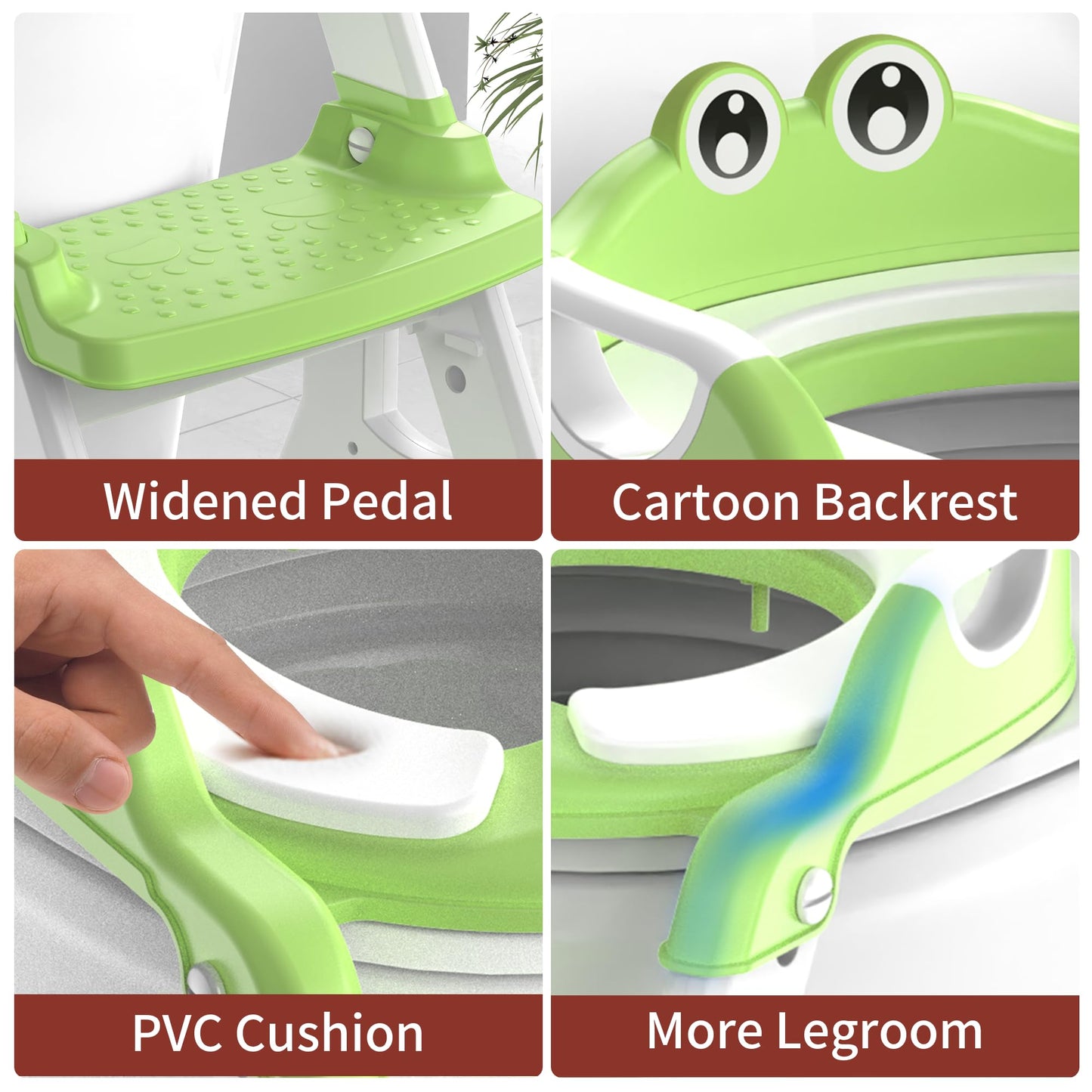 Potty Training Seat, Upgrade 2 in 1 Potty Training Toilet for Toddler, Toddler Toilet Seat for Boys Girls with Support Bar, Anti-Slip Pad and Step Stool (Green)