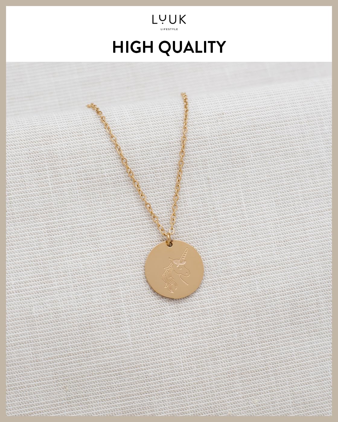 LUUK LIFESTYLE Stainless steel Unicorn cute pendant necklace, 14k gold plated, 19 inches waterproof adjustable, sturdy chain, Gift for niece granddaughter, dainty, trendy (with HAPPINESS Gift Card)