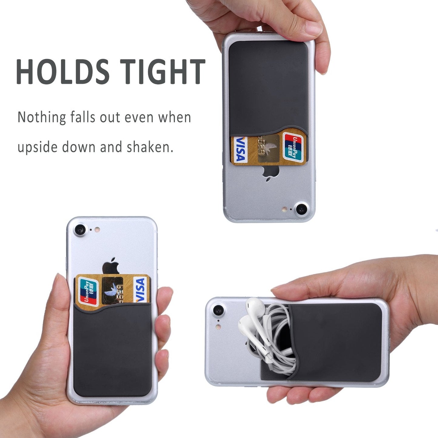 Pofesun Adhesive Phone Card Holder, 3 Pack Silicone Stick-on Wallet ID/Credit Card Holder Pouch Sleeve Self Adhesive Sticker Case for iPhone 17 16 15 14 13 12 Pro Max,iPad,Samsung Galaxy,Tablet
