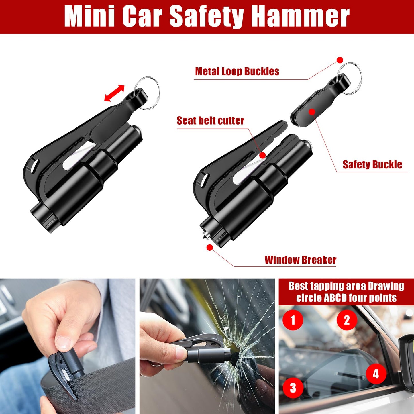 AUTODECO Car Roadside Emergency Kit, Car Safety Kit Portable Vehicle Kits for Emergency with Jumper Cables, Tow Straps, Safety Hammer, Black