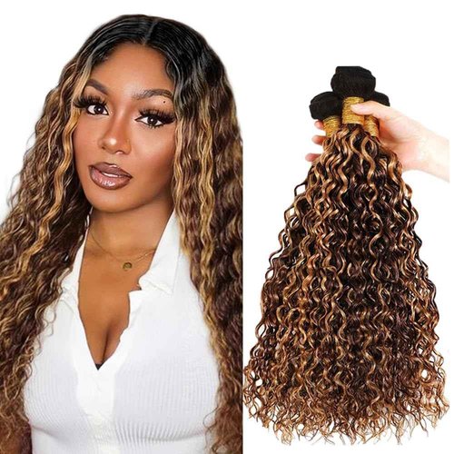 P4/27 Highlight Ombre Bundle Honey Blonde Wet and Wavy Bundles Human Hair Brazilian Virgin Hair 3 Bundles 28 30 32 Inch P4/27 Water Wave Bundle