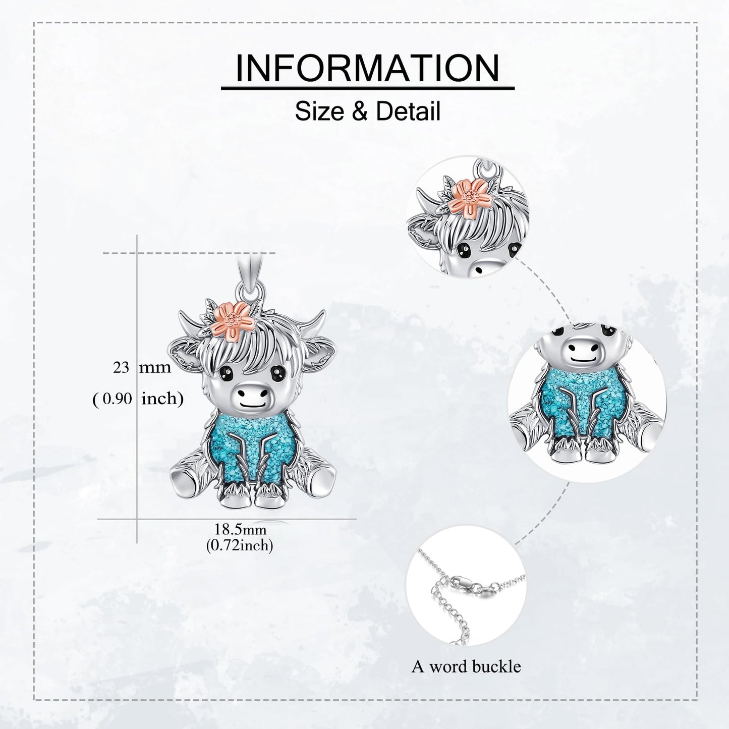 HKPATOP Highland Cow Necklace 925 Sterling Silver Turquoise Cow Necklace Cute Highland Cow Jewelry for Women