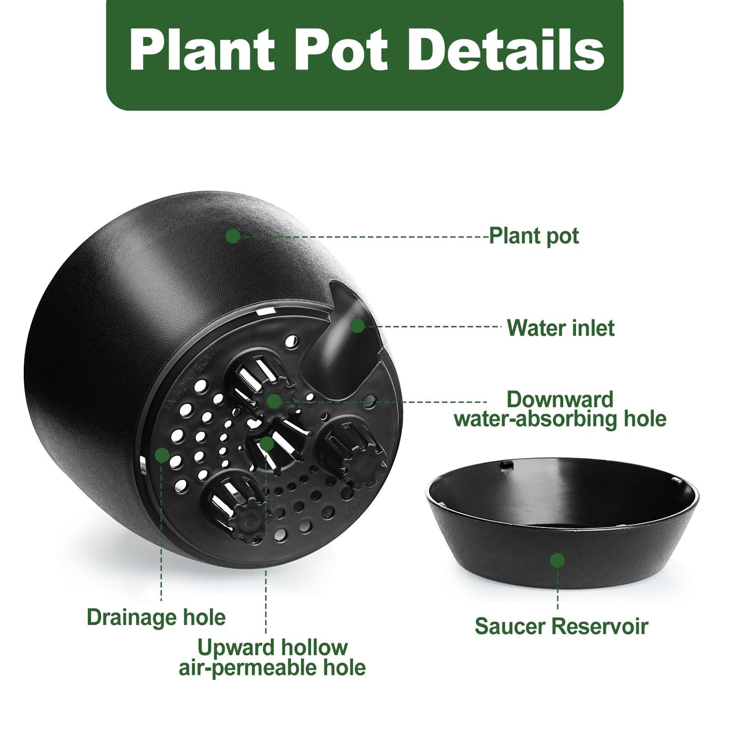 IWNTWY Self Watering Pots Set, 5 Pack 6 Inch Self Watering Pots for Indoor Outdoor Plants, Plastic Planter with Drainage Holes and Deep Reservoir for African Violet, Spider, Orchid