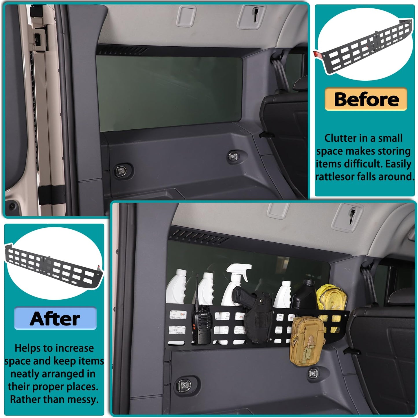 Trunk side window storage enclosure Compatible with Ineos Grenadier 2020-2025 Rear Window Storage Rack Bracket on The Side of The Trunk，Molle Panel Side Fence Storage Tray Accessories (Left+Right)