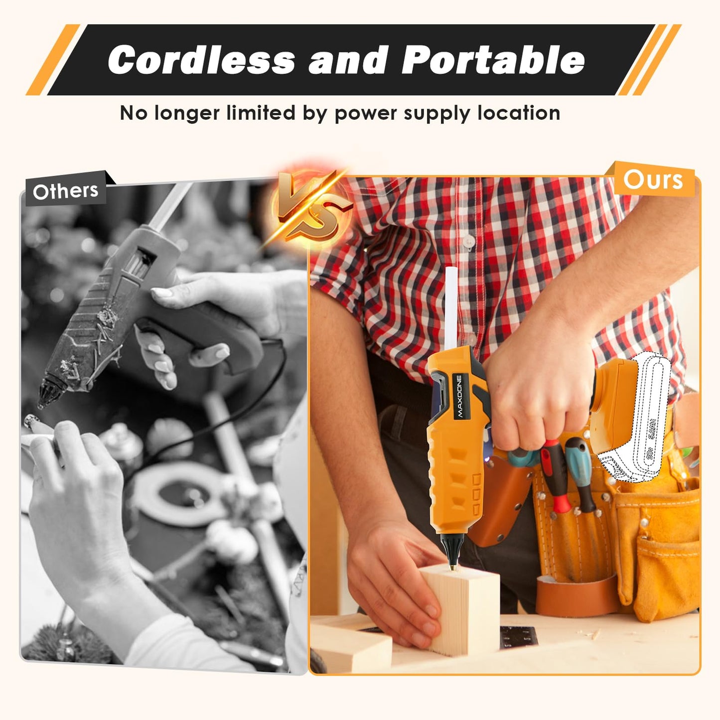 100W Cordless Hot Glue Gun for DeWalt 20V MAX Battery (Tool Only) Wireless Power Glue Gun Full Size with 12pcs Glue Sticks(0.43")(11mm) for Art DIY Craft Home Repair School(Battery Not Included)