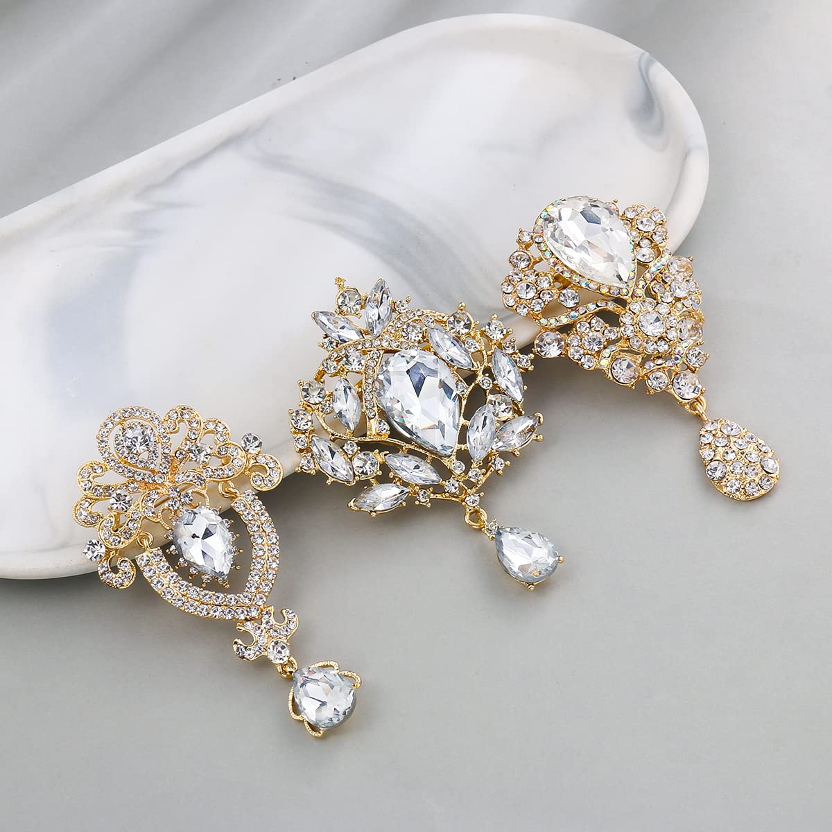 MEEDOZ Crystal Rhinestone Flower Brooch Pin Set for Women DIY Bridal Wedding Bouquet Kit (Gold-tone 6pcs)