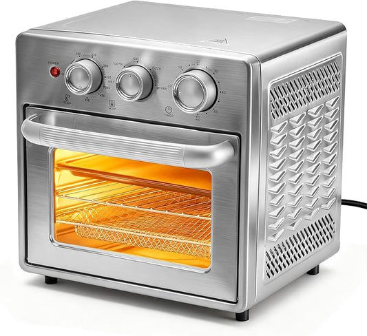 OLIXIS Air Fryer Toaster Oven Combo, 16.9QT Oven Countertop 5 Functions in 1, 4 Accessories Included, Stainless, Up to 450°F